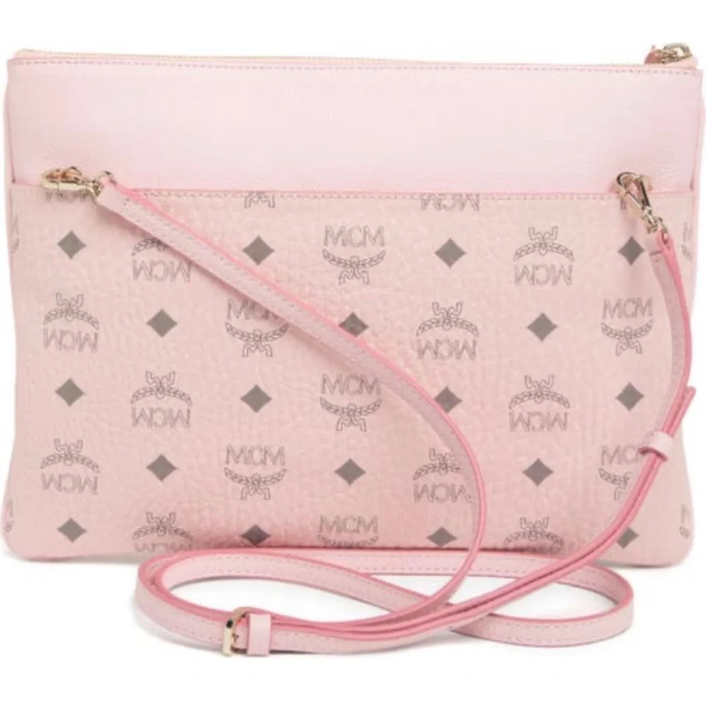 Authentic MCM logo Diamond Leather zip top clutch/Crosby❤️ - Picture 15 of 15